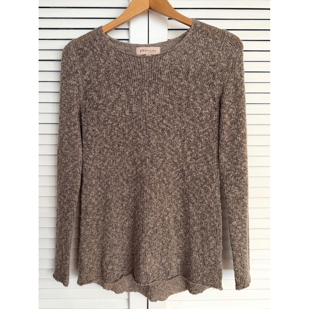 Philosophy Marled Texture Scoopneck Hi-Low Sweater Taupe Brown Small